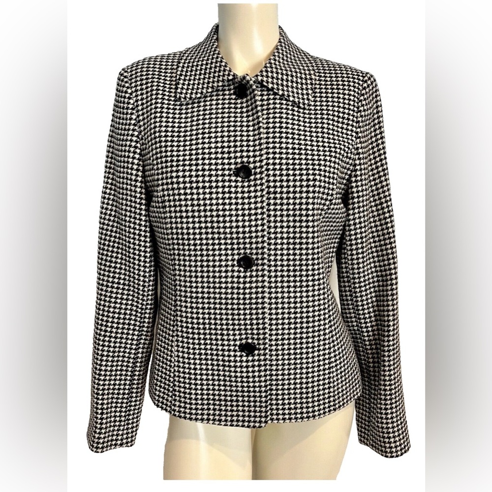 Talbots Black White Houndstooth Checked Wool Jack… - image 1